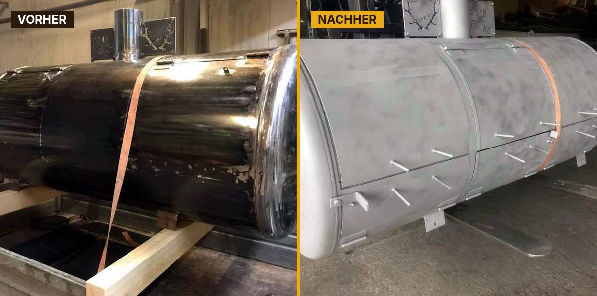 Stahlkessel für einen Smoker – vorher und nachher